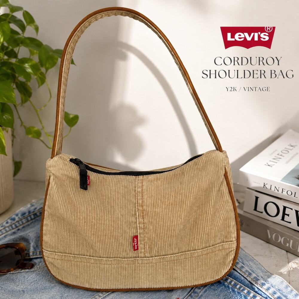 Vintage Levi’s Tan Corduroy Mini Shoulder Bag Y2K Zip Purse Red Tab